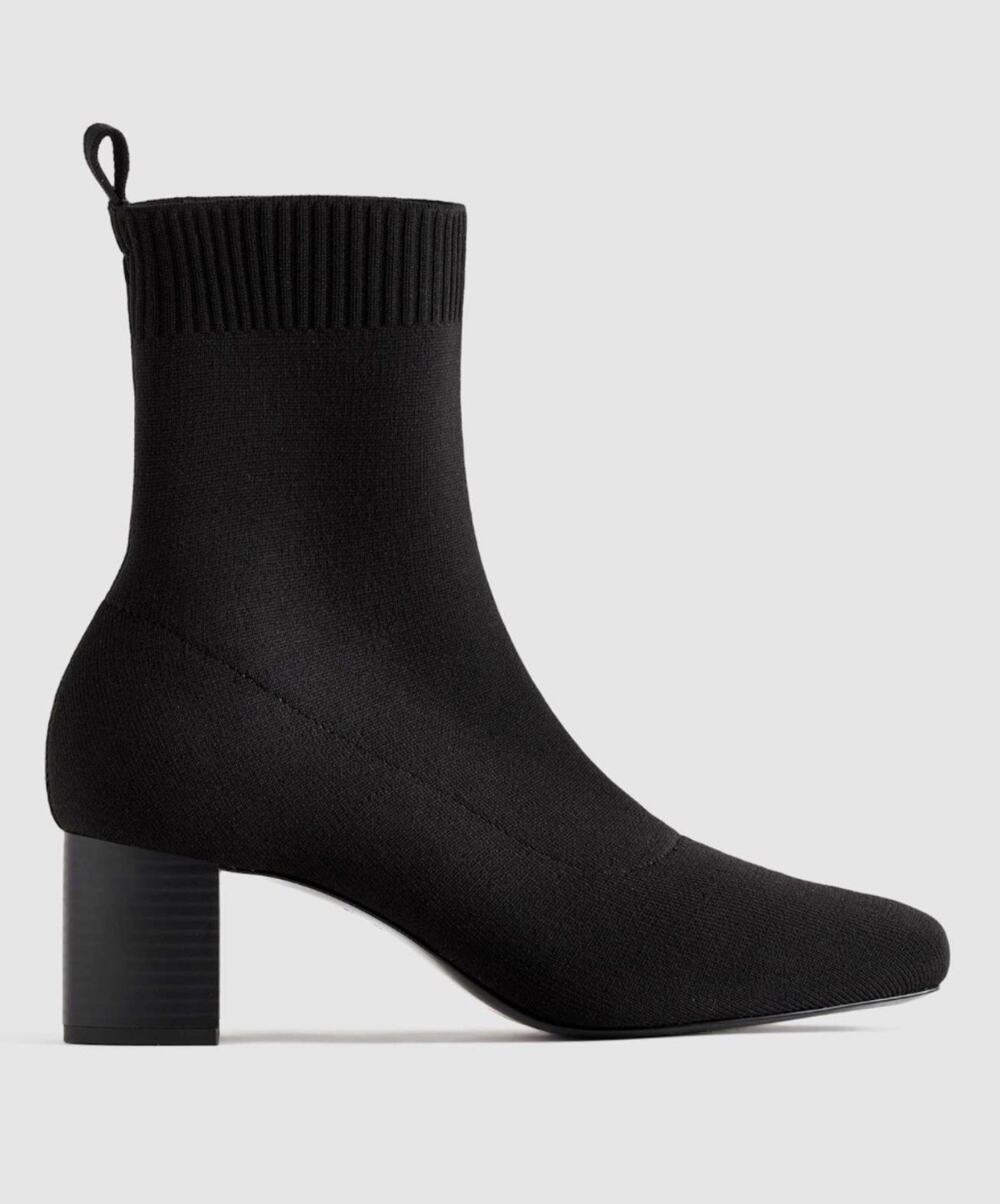 New QUINCE Eco Knit Heeled Bootie /10/ Black Knit Sock Boots
